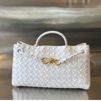 Best Price Bottega Veneta Small East/West Andiamo Top Handle Bag in Intrecciato Leather 754990 White 2023