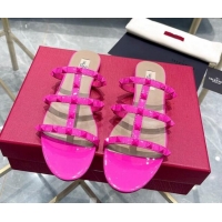 Good Product Valentino Rockstud Patent Leather Flat Slide Sandals All PP Pink 613185