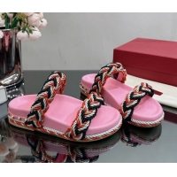 Good Product Valentino Roman Stud Slide Sandals with Braided Strap Pink 613187