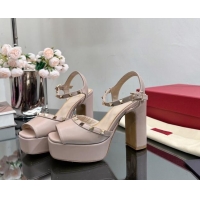 Grade Quality Valentino Roman Stud Platform Sandals 10.5cm Nude Pink 613193