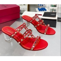 Low Price Valentino Rockstud Heel Slide Sandals 6cm in Leather and Clear Red 626026