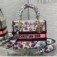 Promotional Dior Medium Lady D-Lite Bag in White Multicolor Florilegio Embroidery CD4060 2023