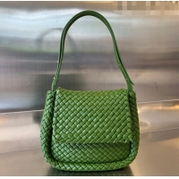 Reasonable Price Bottega Veneta Cobble Small Shoulder Bag in Intreccio Leather 709418 Green Pepper 2023