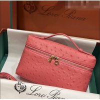 Grade Design Loro Piana Extra Pocket L19 Pouch in Ostrich Pattern Calfskin LP5435 Pink 02/Gold 2023