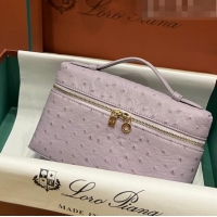 Shop Best Loro Piana Extra Pocket L19 Pouch in Ostrich Pattern Calfskin LP5435 Lilac/Gold 2023