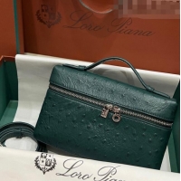 Best Price Loro Piana Extra Pocket L19 Pouch in Ostrich Pattern Calfskin LP5435 Green/Silver 2023