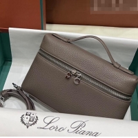 Good Quality Loro Piana Extra Pocket L19 Pouch in Calfskin Deep LP5437 Grey/Silver 2023