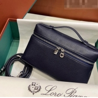 Top Grade Loro Piana Extra Pocket L19 Pouch in Calfskin LP5437 Navy Blue/Silver 2023