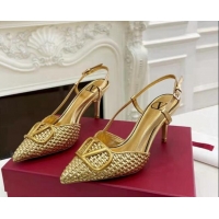 Lower Price Valentino VLogo Signature Slingback Pumps 7.5cm in Woven Metallic Leather Gold 626029