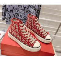 Good Looking Valentino Toile Iconographe Fabric High-top Sneakers Red/Beige 626033