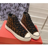 Unique Style Valentino Toile Iconographe Fabric High-top Sneakers Brown/Black 626034