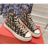 Luxury Discount Valentino Toile Iconographe Fabric High-top Sneakers Beige/Black 626035