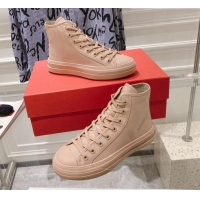 Stylish Valentino Totaloop Nylon High-top Sneakers Rose Beige 0626037