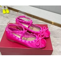 Best Product Valentino Rockstud Satin Ballerinas with Tone-To-Tone Studs and Bow Pink PP 0626039