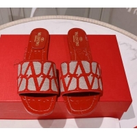 Sophisticated Valentino Toile Iconographe Fabric Flat Slide Sandals Red 712042