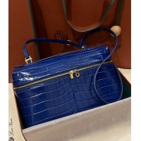 Low Price Loro Piana Extra Pocket Pouch L27 in Crocodile Pattern Leather LP5443 Blue 2/Gold 2023