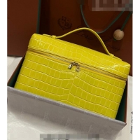 Top Design Loro Piana Extra Pocket Pouch L27 in Crocodile Pattern Leather LP5443 Yellow/Gold 2023