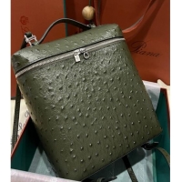 Famous Brand Loro Piana Extra Pocket Backpack Bag L23.5 in Ostrich Pattern Leather LP5444 Avocado Green 2023