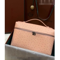 Best Price Loro Piana Extra Pocket Pouch L27 in Ostrich Pattern Leather LP5446 Peachy Pink 2023