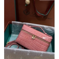 Most Popular Loro Piana Extra Pocket L19 Pouch in Crocodile Pattern Leather LP5450 Light Pink 2023