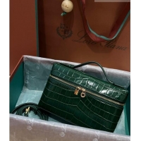 New Fashion Loro Piana Extra Pocket L19 Pouch in Crocodile Pattern Leather LP5450 Dark Green 2023