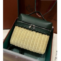 Most Popular Loro Piana Extra Pocket Pouch L19 in Wicker and Leather LP5452 Green 2023