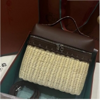 Reasonable Price Loro Piana Extra Pocket Pouch L19 in Wicker and Leather LP5452 Dark Brown 2023