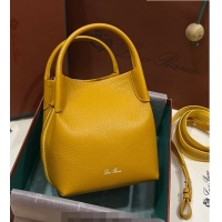 Pretty Style Loro Piana Micro Bale Bucket Bag in Grained Calfskin LP5454 Yellow 2023