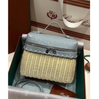 Popular Style Loro Piana Extra Pocket Pouch L19 in Wicker and Crocodile Embossed Calfskin LP5457 Light Grey 2023