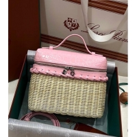 Promotional Loro Piana Extra Pocket Pouch L19 in Wicker and Crocodile Embossed Calfskin LP5457 Light Pink 2023