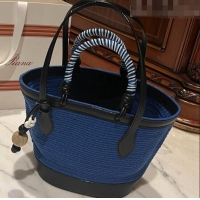 Good Inexpensive Loro Piana Eolian Small Braided Tote Bag LP5458 Blue/Black 2023