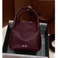 Buy Fashionable Loro Piana Micro Bale Bucket Bag in Grained Calfskin LP5459 Dark Burgundy 2023