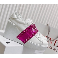 Top Grade Valentino Open Disco Wegde Sneakers in Calfskin with Pink Metallic Band White 725050