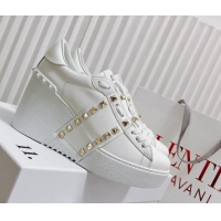 Purchase Valentino Open Disco Wegde Sneakers in Calfskin with Stud Leather Band White 0725052