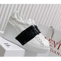 Durable Valentino Open Disco Wegde Sneakers in Calfskin with Black Leather Band White 725053