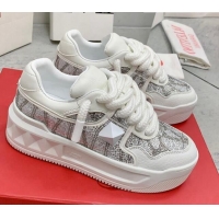 Shop Duplicate Valentino ONE STUD XL Sneakers with Toile Iconographe Crystals Silver 804115