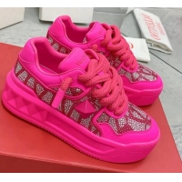 Most Popular Valentino ONE STUD XL Sneakers with Toile Iconographe Crystals Pink PP 0804116