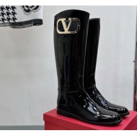 Low Price Valentino VLogo Type Flat High Boots in Patent Leather Black 814107