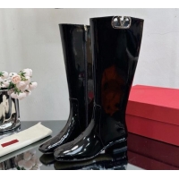 Charming Valentino VLogo Type Heel High Boots 3cm in Patent Leather Black 814110