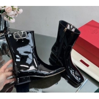 Classic Valentino VLogo Type Heel Ankle Boots 3cm in Patent Leather Black 814113