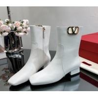 Shop Cheap Valentino VLogo Type Heel Ankle Boots 3cm in Calfskin White 814116