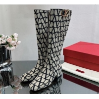 Low Cost Valentino VLogo Type Heel High Boots 3cm in Toile Iconographe Fabric Grey 814122