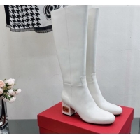 Discount Valentino VLogo Heritage Heel High Boots 6cm in Calfskin White 814126