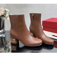 Popular Style Valentino VLogo Heritage Heel Ankle Boots 6cm in Calfskin Brown 814128