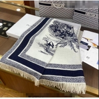 Best Price Dior Cashmere and Wool Shawl Scarf 140cm 0731 White/Navy Blue 2023