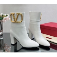 Grade Quality Valentino Maxi-VLogo Heel Ankle Boots 8cm in Calfskin Leather White 814133