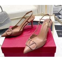 Low Cost Valentino VLogo Slingback Pumps 7.5cm in Calfskin with Crystals Dark Beige 821074