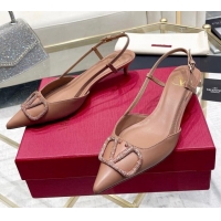 Classic Hot Valentino VLogo Slingback Pumps 4cm in Calfskin with Crystals Dark Beige VT08211