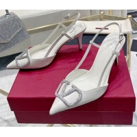 Sophisticated Valentino VLogo Slingback Pumps 7.5cm in Calfskin with Crystals White 821076