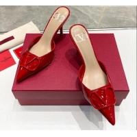 Pretty Style Valentino VLogo Heel Mules 7.5cm in Patent Calfskin Red 821078